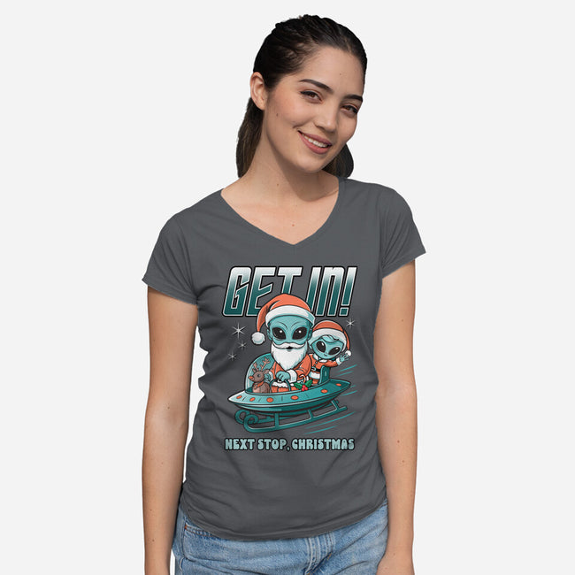 Next Stop Christmas-Womens-V-Neck-Tee-palmstreet