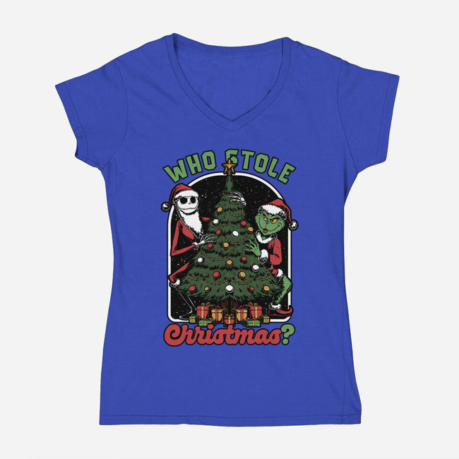 Stealing Christmas Movies-Womens-V-Neck-Tee-Studio Mootant