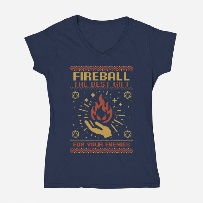 Ugly Sweater Fireball-Womens-V-Neck-Tee-Studio Mootant