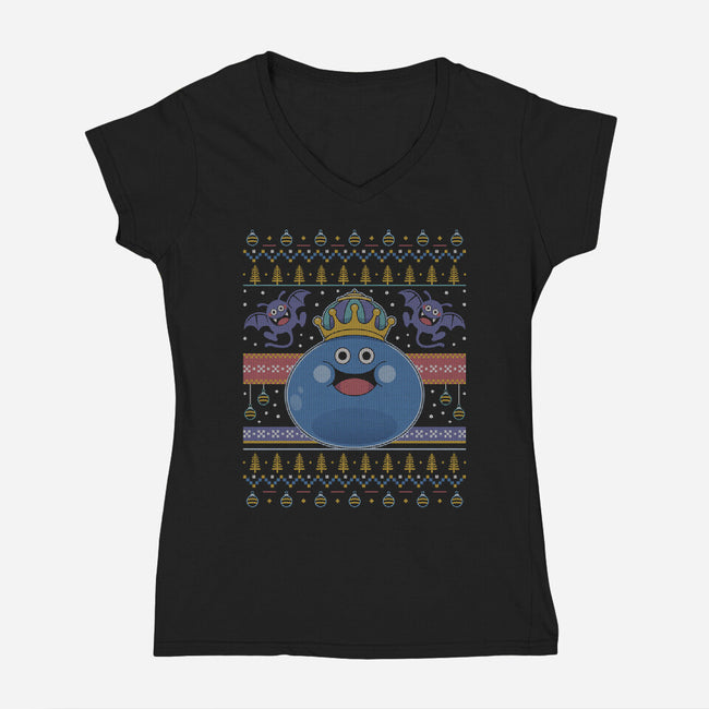 King Slime Ugly Sweater-Womens-V-Neck-Tee-LAGELANTEE