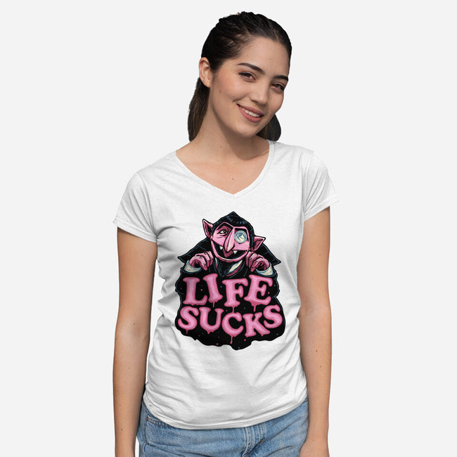 This Life Sucks-Womens-V-Neck-Tee-glitchygorilla