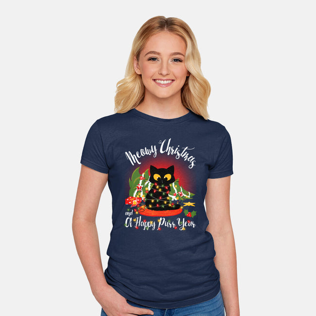 Meowy Christmas And A Happy Purr Year-Womens-Fitted-Tee-Tronyx79