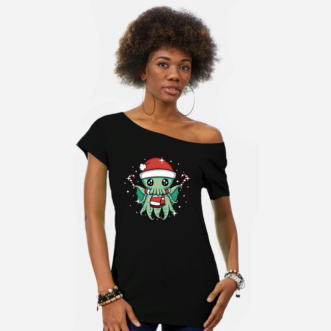 Christmas Cthulhu-Womens-Off Shoulder-Tee-brunopires