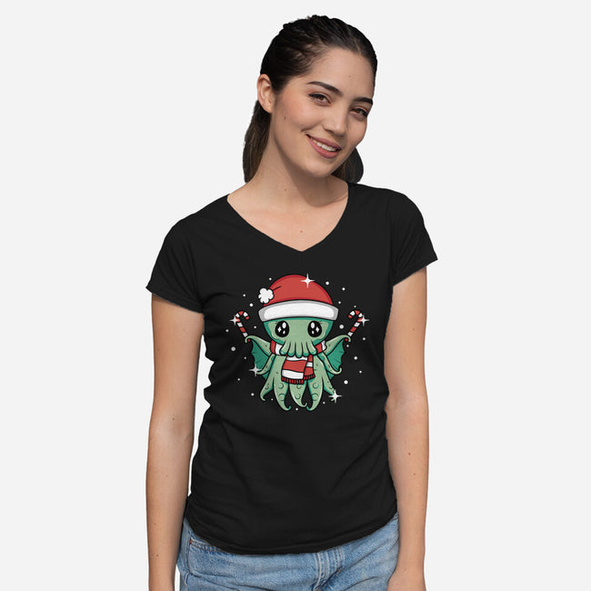 Christmas Cthulhu-Womens-V-Neck-Tee-brunopires