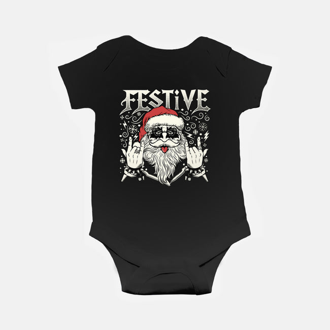 Festive Rock And Roll Santa-Baby-Basic-Onesie-tobefonseca