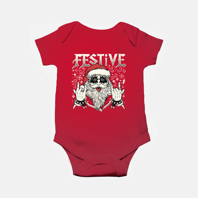 Festive Rock And Roll Santa-Baby-Basic-Onesie-tobefonseca