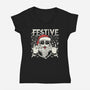 Festive Rock And Roll Santa-Womens-V-Neck-Tee-tobefonseca