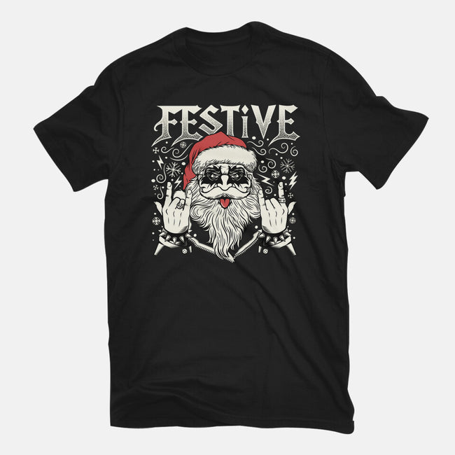 Festive Rock And Roll Santa-Womens-Basic-Tee-tobefonseca