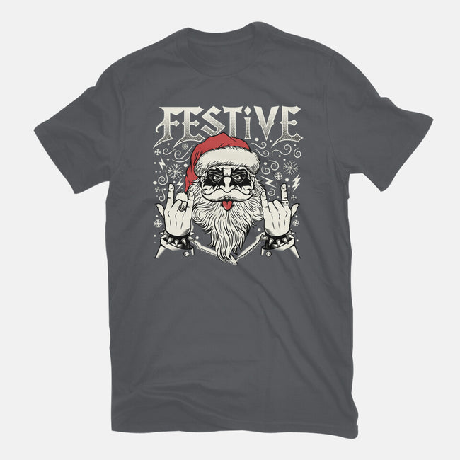 Festive Rock And Roll Santa-Womens-Basic-Tee-tobefonseca