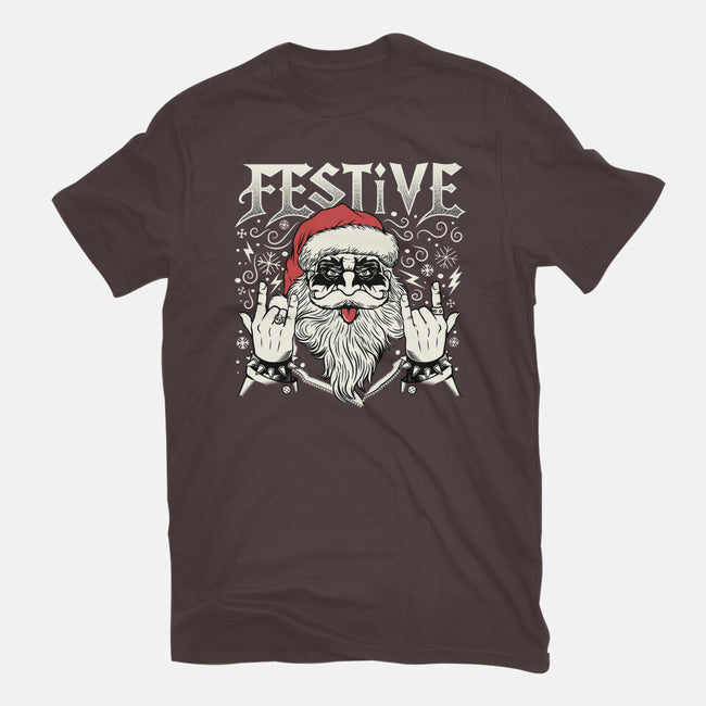 Festive Rock And Roll Santa-Womens-Basic-Tee-tobefonseca