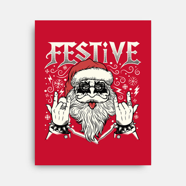 Festive Rock And Roll Santa-None-Stretched-Canvas-tobefonseca