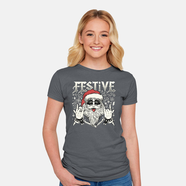 Festive Rock And Roll Santa-Womens-Fitted-Tee-tobefonseca