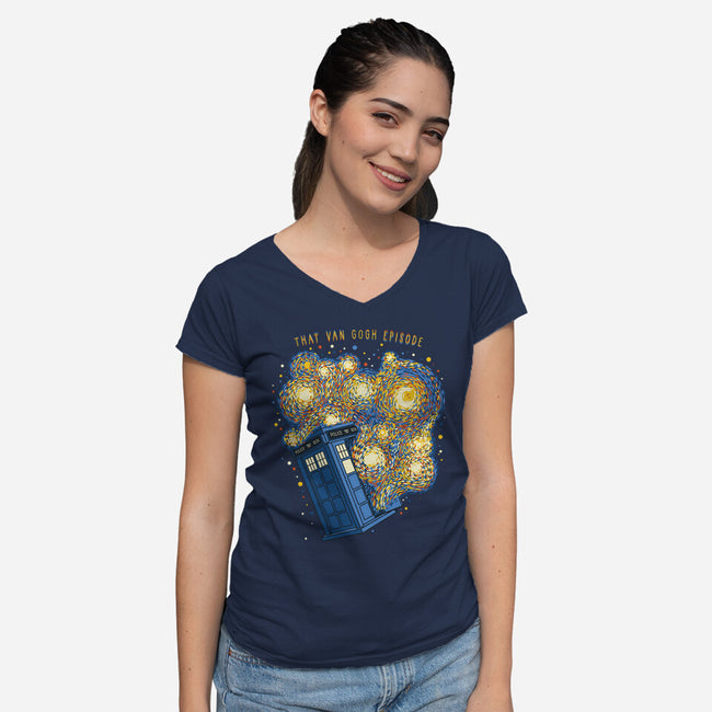 Travel Time Van Gogh Episode-Womens-V-Neck-Tee-tobefonseca