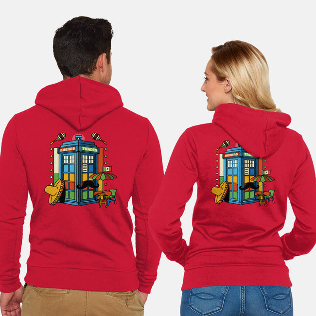 Buenas Tardis Travel Time-Unisex-Zip-Up-Sweatshirt-tobefonseca