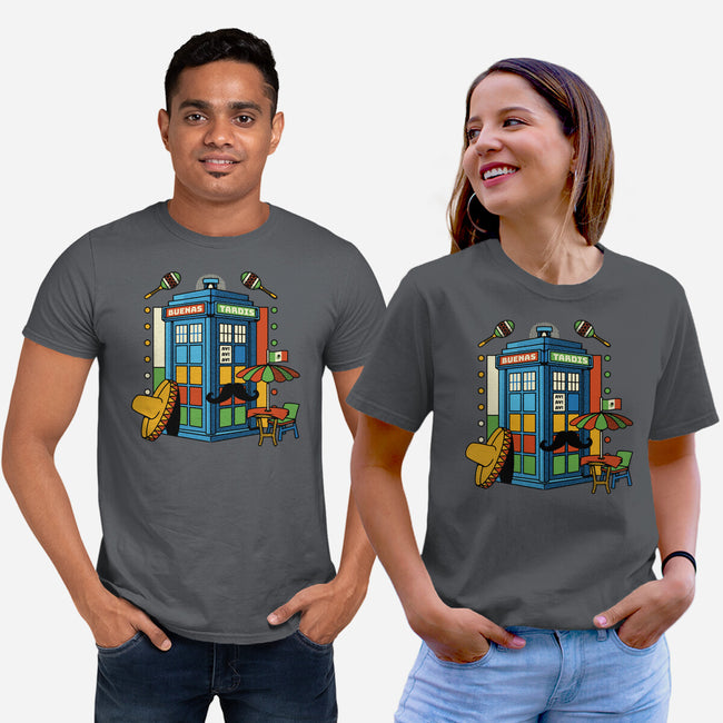 Buenas Tardis Travel Time-Unisex-Basic-Tee-tobefonseca