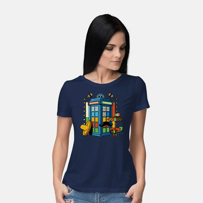 Buenas Tardis Travel Time-Womens-Basic-Tee-tobefonseca