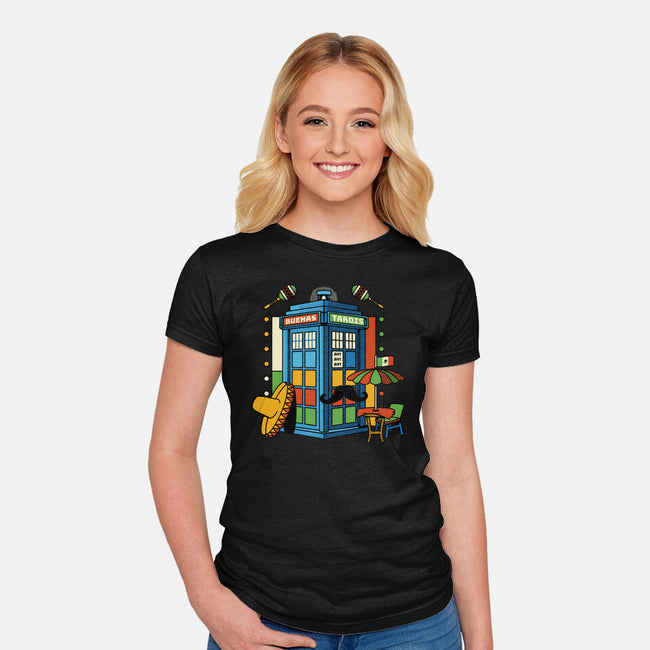 Buenas Tardis Travel Time-Womens-Fitted-Tee-tobefonseca