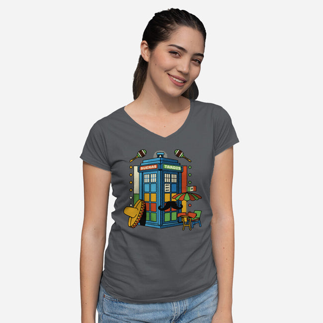 Buenas Tardis Travel Time-Womens-V-Neck-Tee-tobefonseca