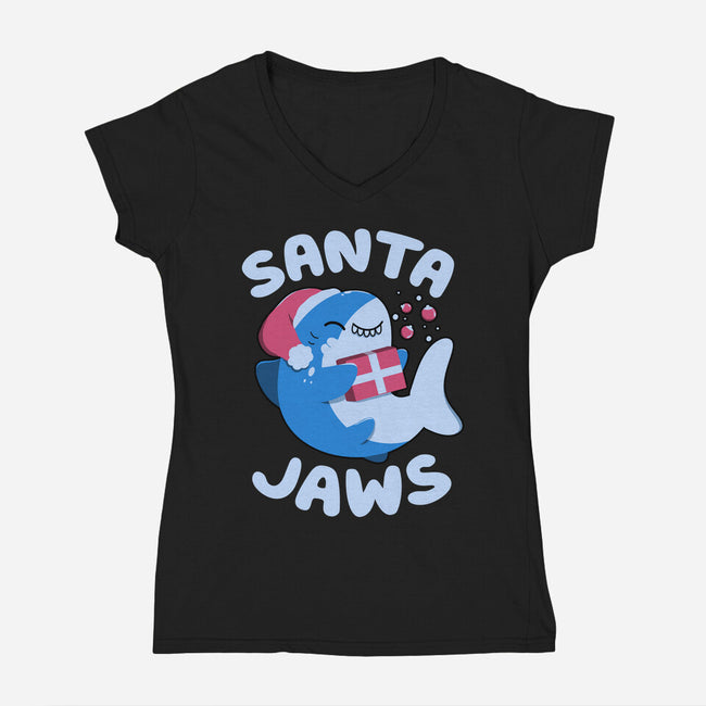 Santa Jaws Xmas Shark-Womens-V-Neck-Tee-tobefonseca