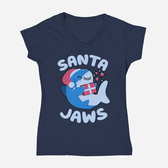 Santa Jaws Xmas Shark-Womens-V-Neck-Tee-tobefonseca