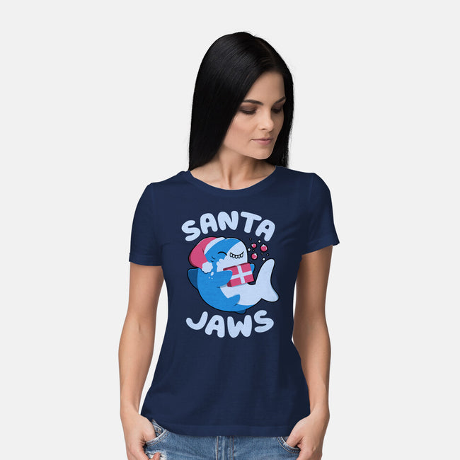 Santa Jaws Xmas Shark-Womens-Basic-Tee-tobefonseca