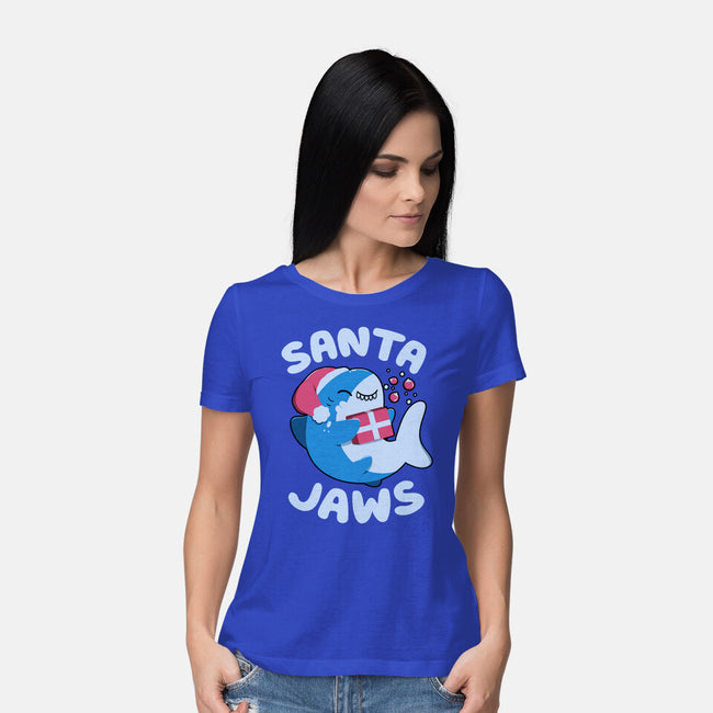 Santa Jaws Xmas Shark-Womens-Basic-Tee-tobefonseca