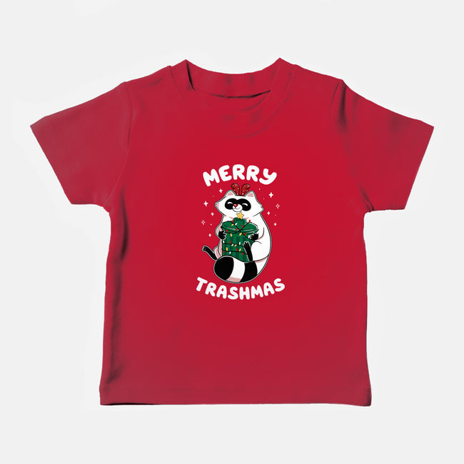 Merry Trashmas Xmas Raccoon-Baby-Basic-Tee-tobefonseca