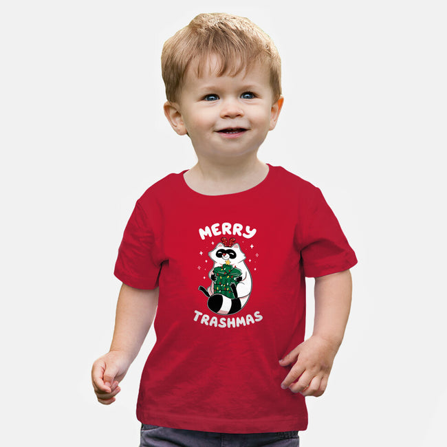 Merry Trashmas Xmas Raccoon-Baby-Basic-Tee-tobefonseca