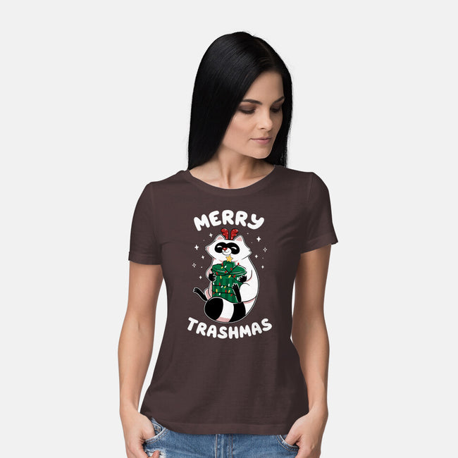 Merry Trashmas Xmas Raccoon-Womens-Basic-Tee-tobefonseca