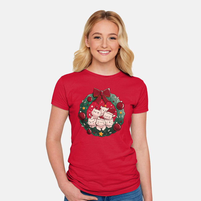 Kitty Garland Cat Christmas-Womens-Fitted-Tee-tobefonseca