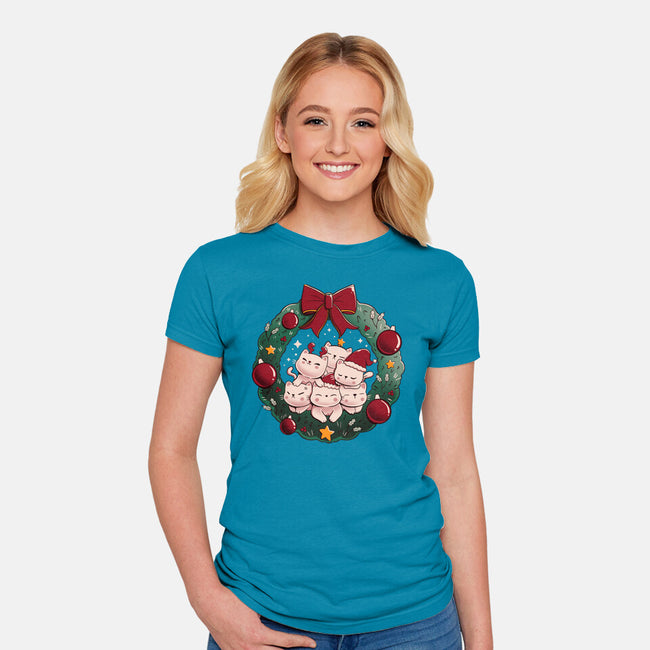 Kitty Garland Cat Christmas-Womens-Fitted-Tee-tobefonseca