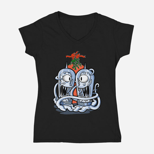 Under The Mistletoe-Womens-V-Neck-Tee-palmstreet