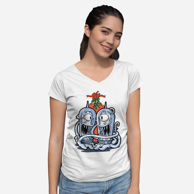 Under The Mistletoe-Womens-V-Neck-Tee-palmstreet