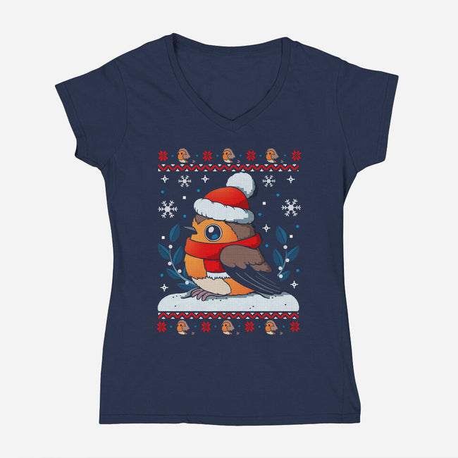 Merry Robin-Womens-V-Neck-Tee-Vallina84