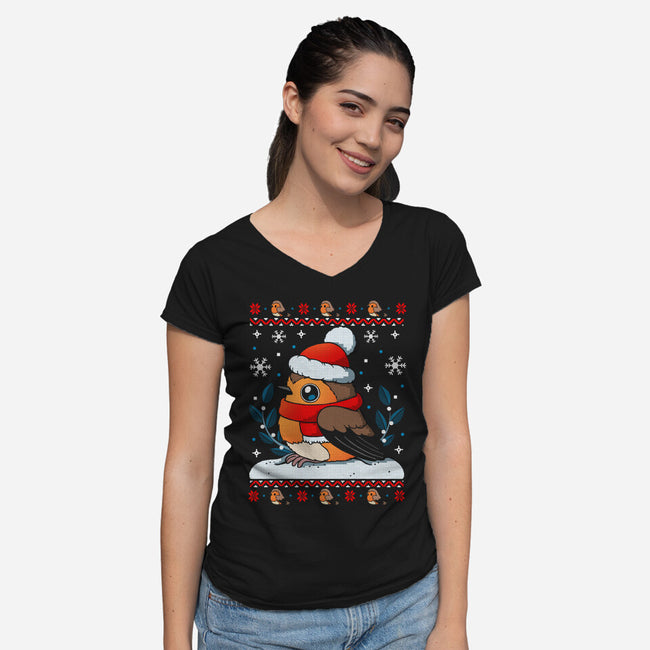 Merry Robin-Womens-V-Neck-Tee-Vallina84