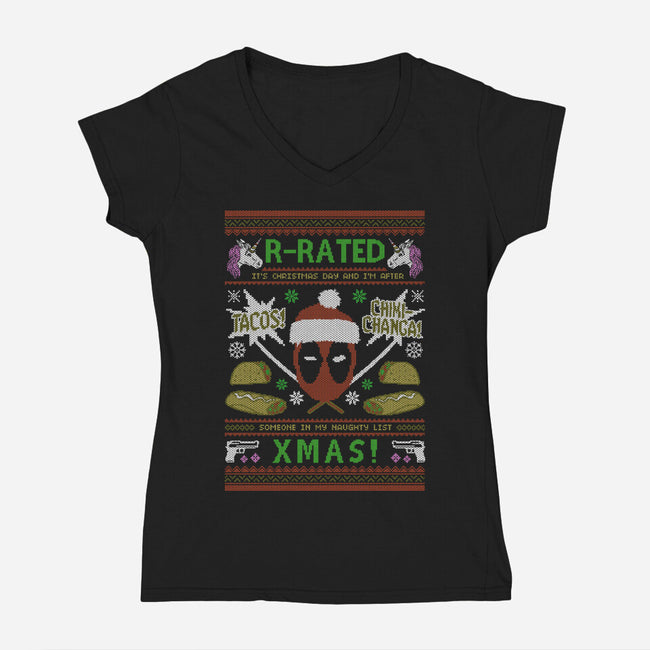 R-Rated Christmas-Womens-V-Neck-Tee-Arinesart