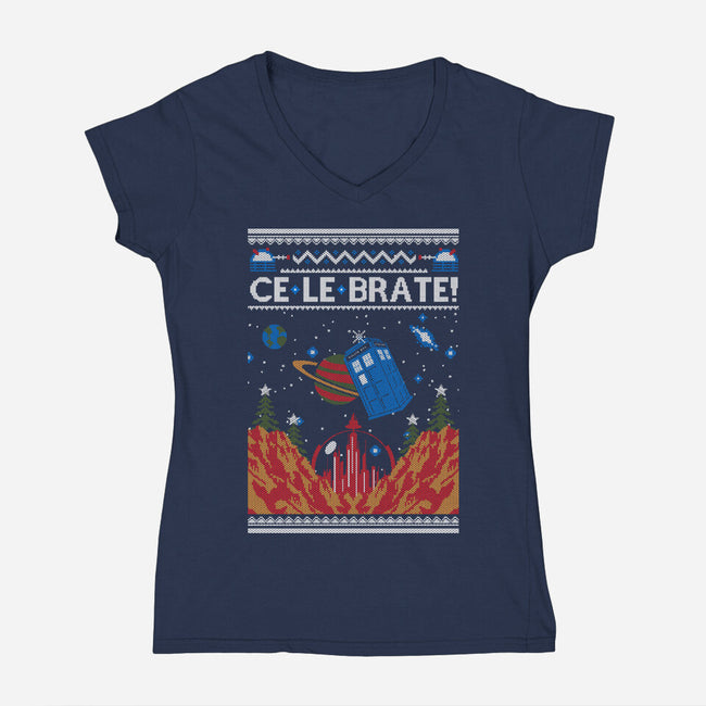 Ce-Le-Brate Christmas-Womens-V-Neck-Tee-Arinesart