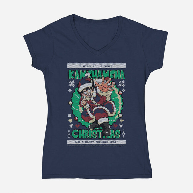 Kamehameha Christmas-Womens-V-Neck-Tee-Arinesart