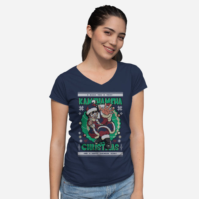 Kamehameha Christmas-Womens-V-Neck-Tee-Arinesart