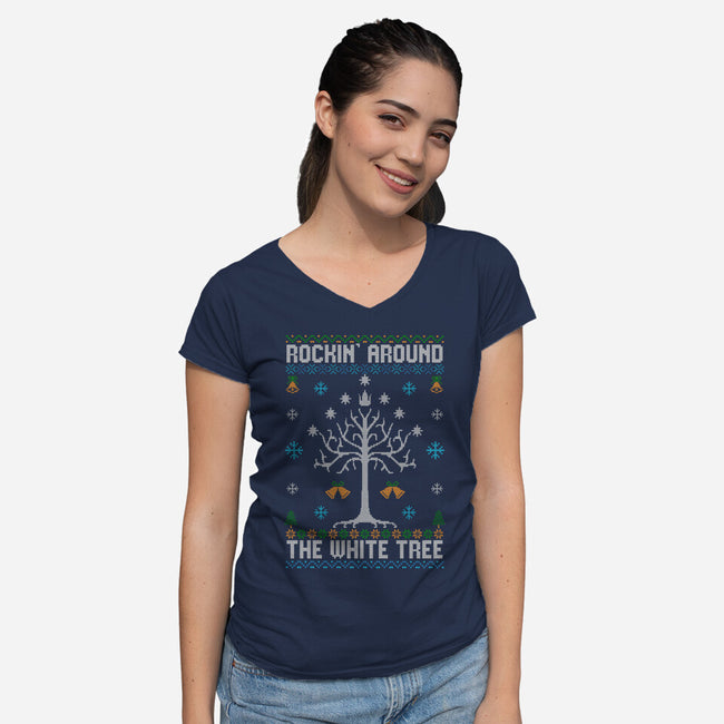 Rockin Around The White Tree-Womens-V-Neck-Tee-NMdesign