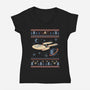 Space Night Xmas-Womens-V-Neck-Tee-marsdkart