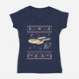 Space Night Xmas-Womens-V-Neck-Tee-marsdkart