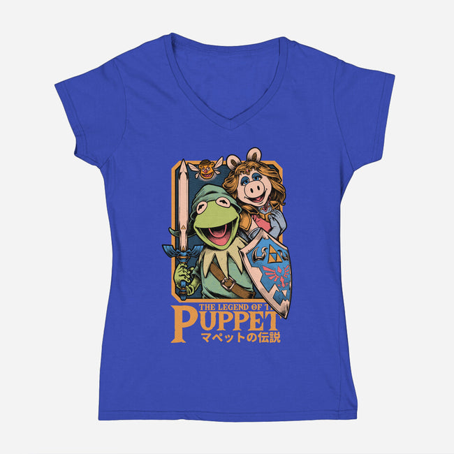 Legend Of The Puppet-Womens-V-Neck-Tee-Studio Mootant