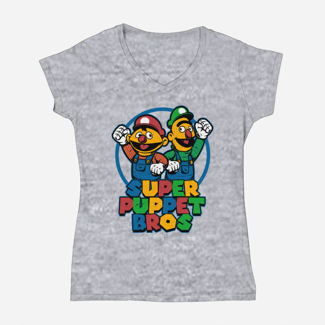 Puppet Bros Game-Womens-V-Neck-Tee-Studio Mootant