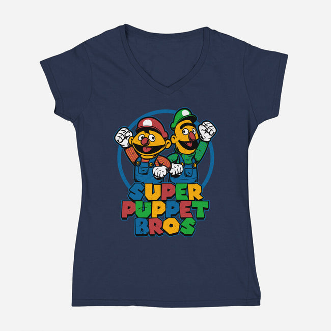 Puppet Bros Game-Womens-V-Neck-Tee-Studio Mootant