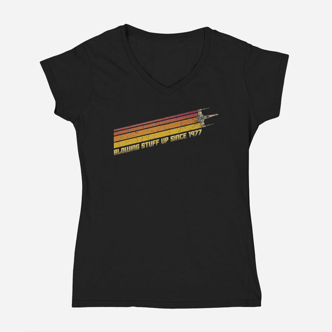 Blowing Stuff Up Since 1977-Womens-V-Neck-Tee-kg07