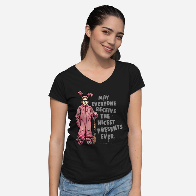 Deranged Bunny-Womens-V-Neck-Tee-glitchygorilla