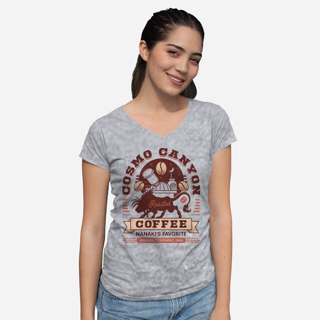 Cosmo Canyon Coffee-Womens-V-Neck-Tee-LAGELANTEE