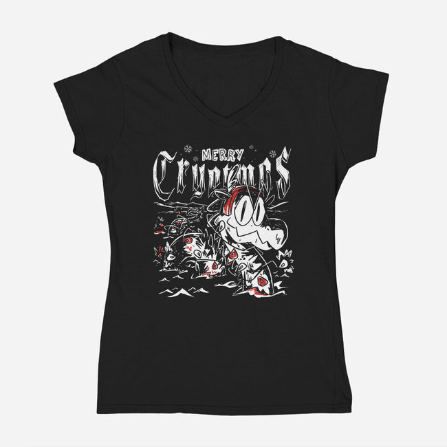 Merry Cryptmas Nessie-Womens-V-Neck-Tee-estudiofitas