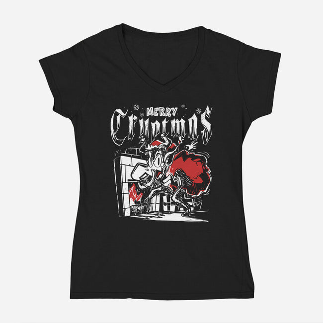 Merry Cryptmas Krampus-Womens-V-Neck-Tee-estudiofitas